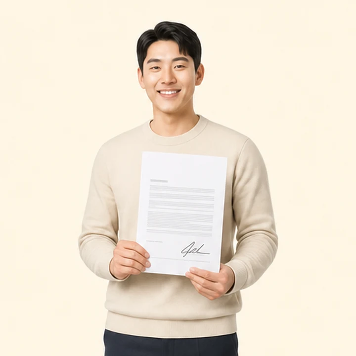 신용불량 셀토스 장기렌트카 서면 견적서를 들고 있는 고객